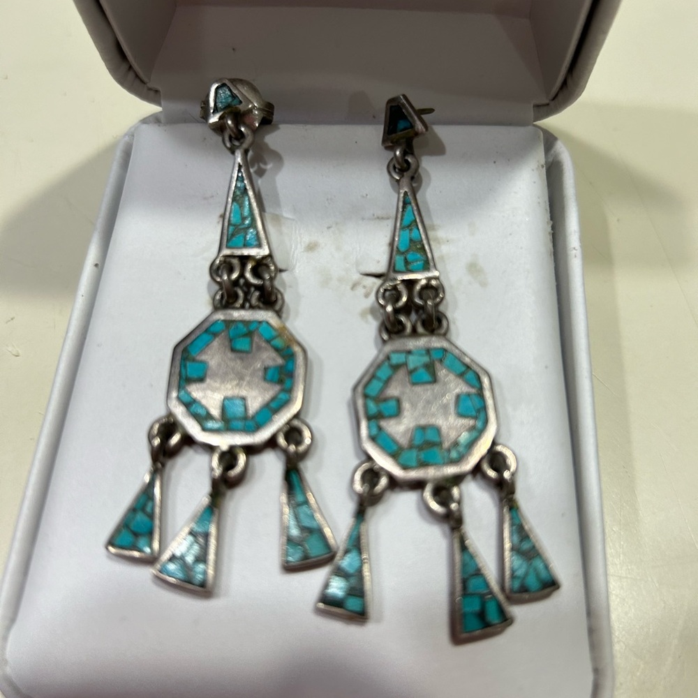 Vintage Sterling and Inlaid Turquoise Earrings